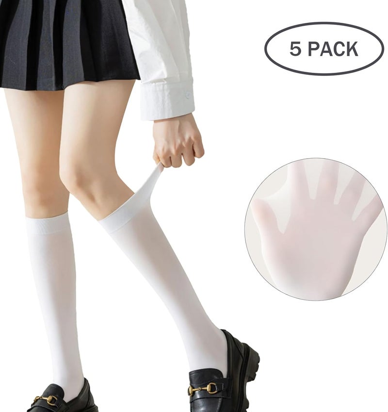RAYORISA 5 Pack Girls Knee High Socks Kids School Uniform Sheer Stockings Dress Long Socks for 7-18 Years Girls - Image 2